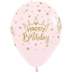 11" Happy Birthday Crowns Pastel Matte Pink (50pcs)