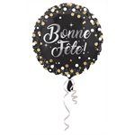 M.18'' BONNE FETE NOIR POIS OR / BLANC