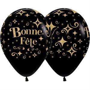 "11"" Bonne Fête Diamants Dorés Noir (50pcs) "