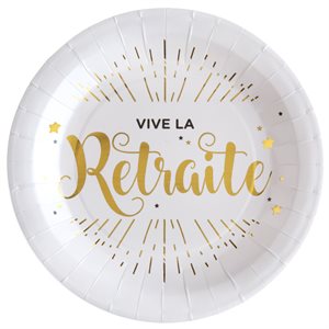 Assiette vive la retraite Blanc Ø 22.5 cm Sachet de 10 pièce