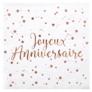 Serviette Joyeux Anniversaire Rose 12.5 x 12.5 cm Sachet de