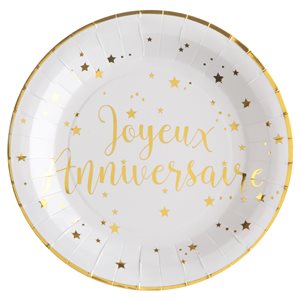 Assiette Joyeux Anniversaire Blanc Ø 22.5 cm Sachet de 10 pi