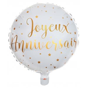 ballon Alu J.Anniversaire Blanc / Or Ø 45 cm Sachet d'1 p