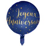 Ballon Alu Joyeux Anniversaire métallisé Bleu Ø 45 cm. Héliu