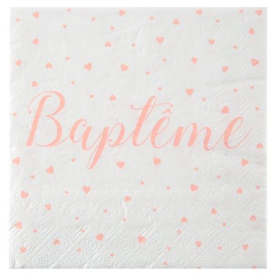 Serviette Baptême Corail 16.5 x 16.5 cm Sachet de 20 pièces