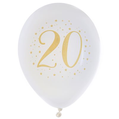 Ballon des âges or 20 ans Ø 23 cm Sachet de 8 pièces