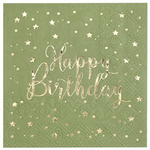 Serviette Happy Birthday Sauge 25 x 25 cm Sachet de 20 pièce