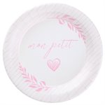 Assiette Baptême nacré Rose Ø 22.5 cm Sachet de 10 pièces