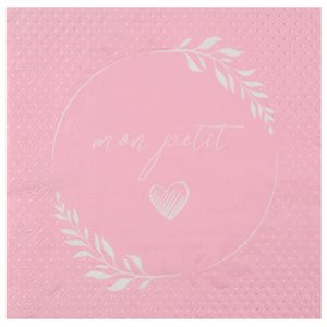 Serviette Baptême nacré Rose 16.5 x 16.5 cm Sachet de 20 piè