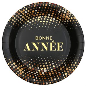Assiette Bonne Année golden Noir Ø 22.5 cm Sachet de 10 pièc