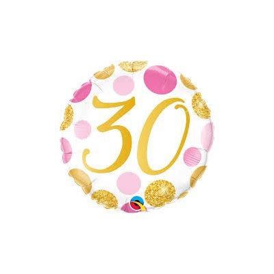 18''M.NUMBER 30 PINK&GOLD DOTS