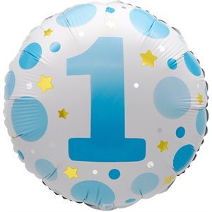 "18"" Age 1 Blue Dots Balloon Airise"