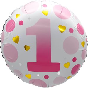 "18"" Age 1 Pink Dots Balloon Airise"