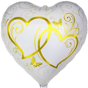 "18"" Entwined Hearts Gold on White Balloon"