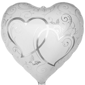 "18"" Entwined Hearts Silver on White Balloon"